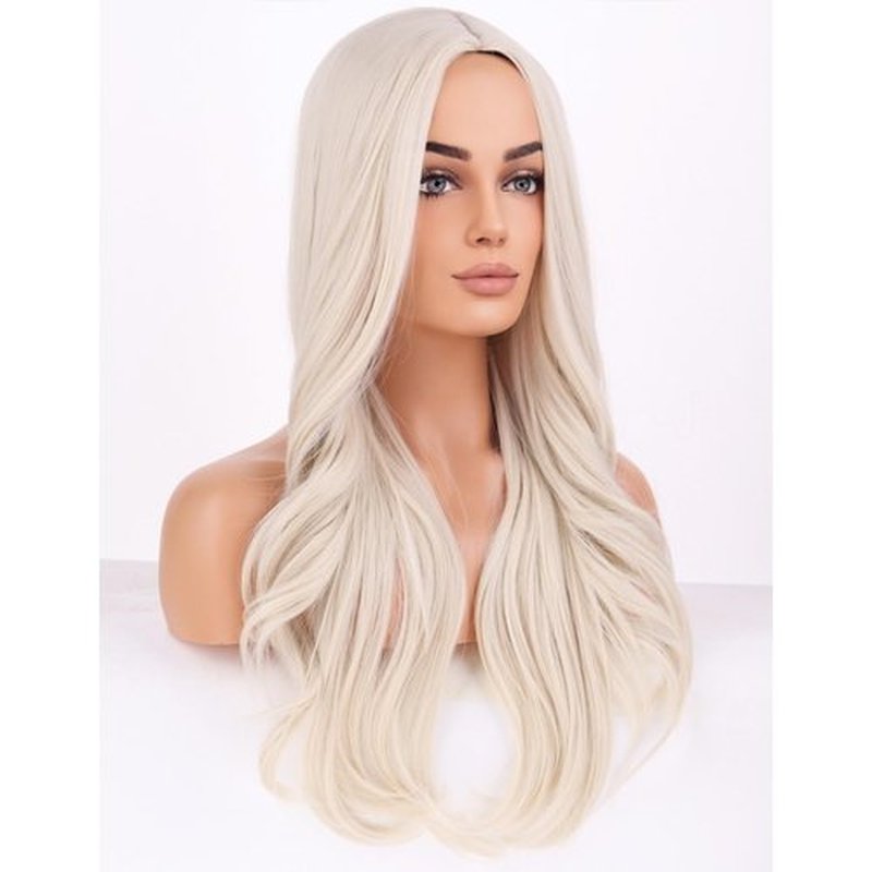 BERON Platinum Blonde Wigs Long Wavy Wig for Women Natural Curly Light Blonde Heat Resistant Synthetic Hair Wigs for Cosplay Party Daily or Used