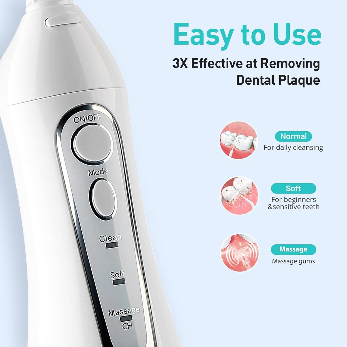 Water Dental Teeth Flosser Pick: 300ML Rechargeable Travel Irrigation Cleaner IPX7 Waterproof Portable Cordless Oral Irrigatorfor Teeth Cleaning with 1 Jet Tips White