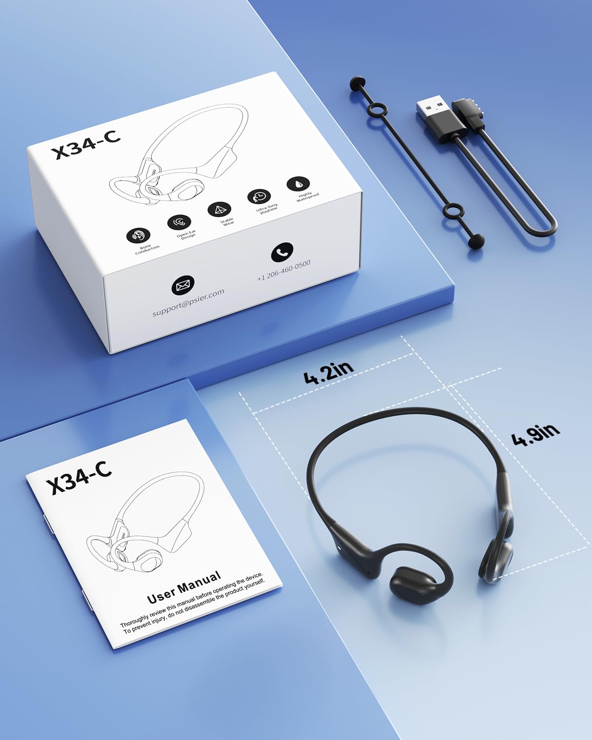 PSIER Bone Conduction Headphones with Dual Driver, IPX8 Waterproof Swimming Headphones Air Conduction Open Ear Buds MP3 Mode 32GB Memory 8H Playtime Bluetooth 6.0 Earbuds Deep Bass for Sports