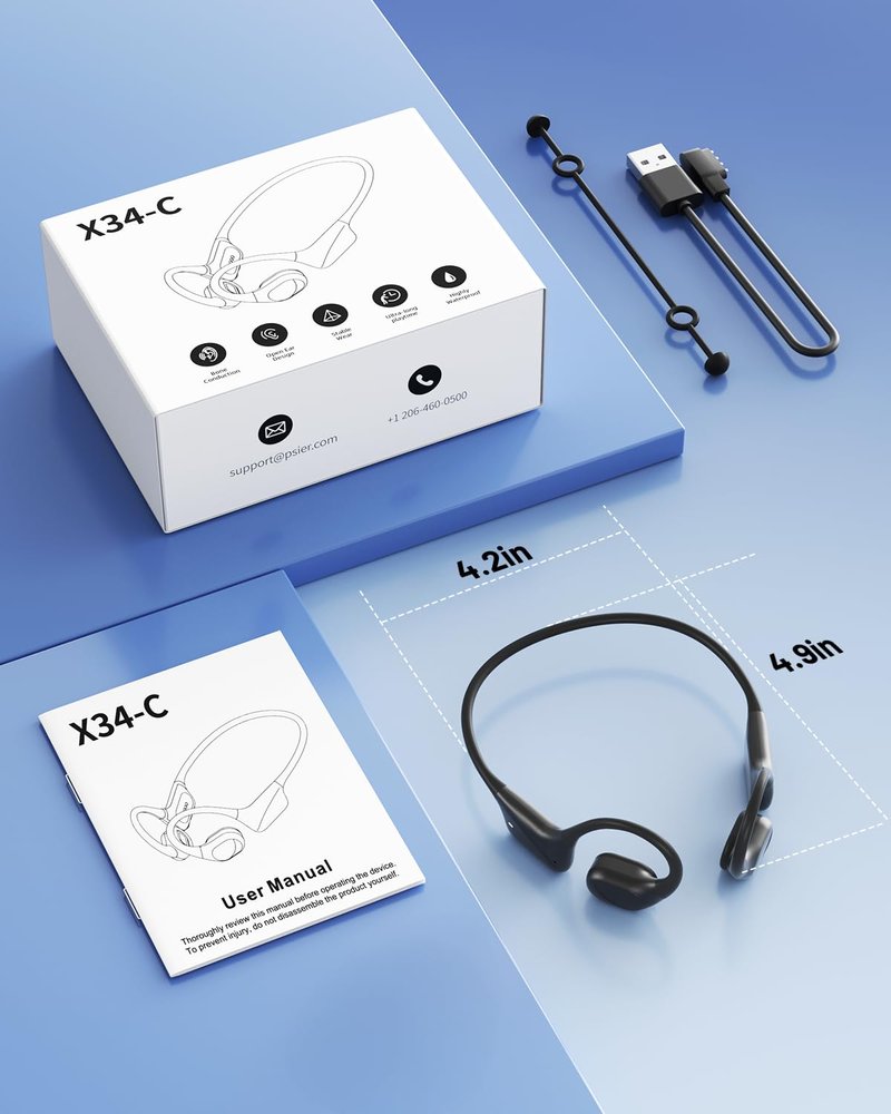 PSIER Bone Conduction Headphones with Dual Driver, IPX8 Waterproof Swimming Headphones Air Conduction Open Ear Buds MP3 Mode 32GB Memory 8H Playtime Bluetooth 6.0 Earbuds Deep Bass for Sports