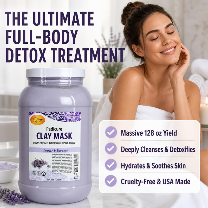 SPA REDI Bentonite Clay Mask – Full-Body Detox & Deep-Cleansing Mud Mask, Lavender & Wildflower, Hyaluronic Acid, Amino Acids & Panthenol, Sulfate-Free, Cruelty-Free, Professional & At-Home Use 128 oz