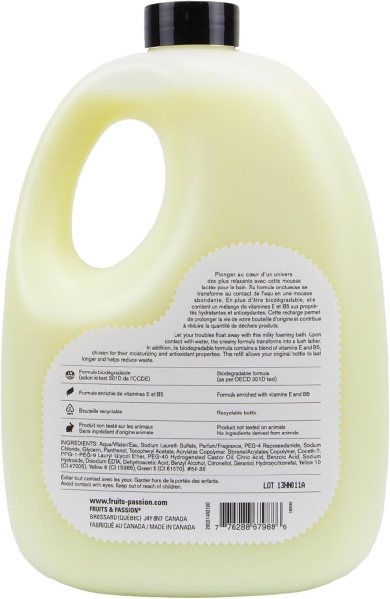 Fruits & Passion Pear Peony Milky Foaming Bath Refill - 33.8 fl oz | Luxurious Canadian Bath Experience