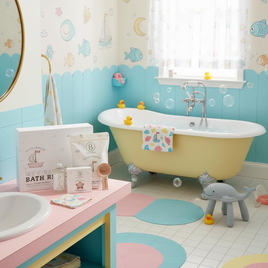 Bathorium Little Charlie My First Bath Ritual Gift Set, Bath Kit with Oat, Coconut & Organic Oils, Soothing Soak, Bubble Bath, Konjac Sponge & Scoop, Gentle, Fragrance-Free Skincare for Babies