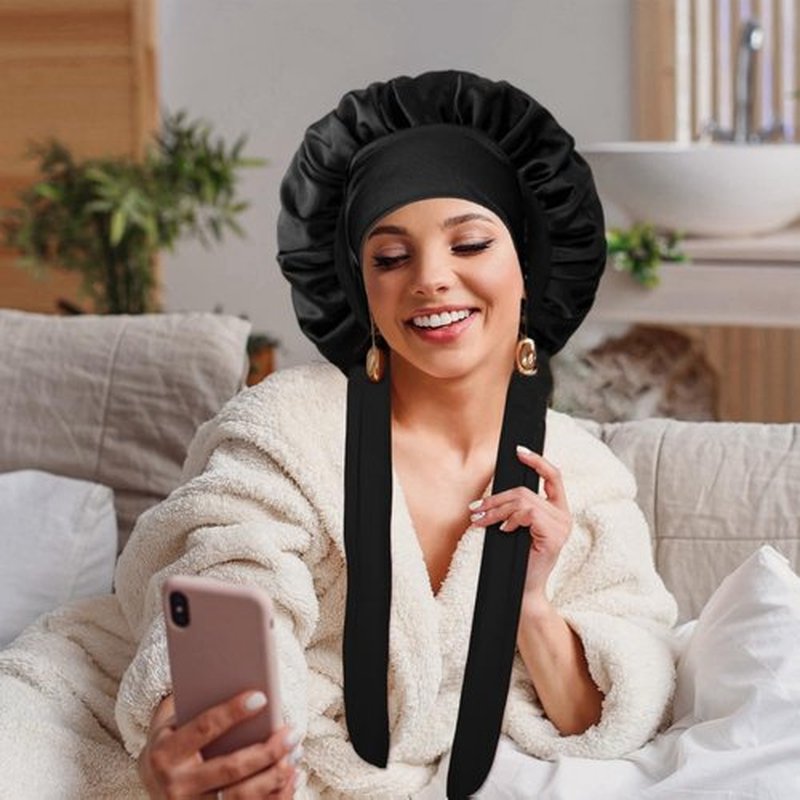 VECIIR Satin Bonnet Silk Bonnet for Sleeping Women, Ajustable hair Bonnet for Curly Hair With Tie Band
