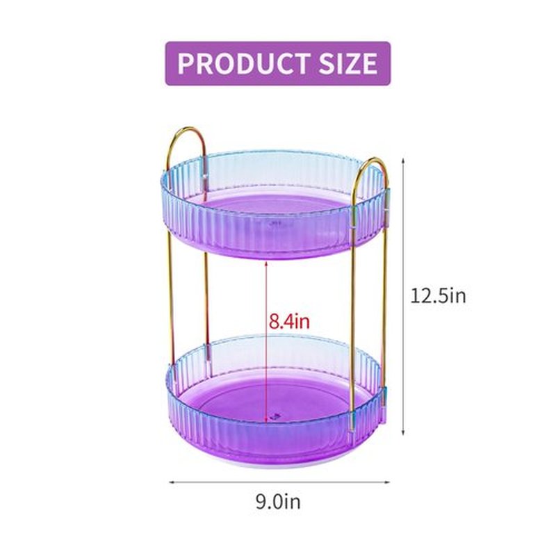 shuang qing Rotating Makeup Organizer for Vanity 2 Tier, High-Capacity Skincare Clear Make Up Storage Perfume Organizers Cosmetic Dresser Organizer Countertop 360 Spinning(Purple)