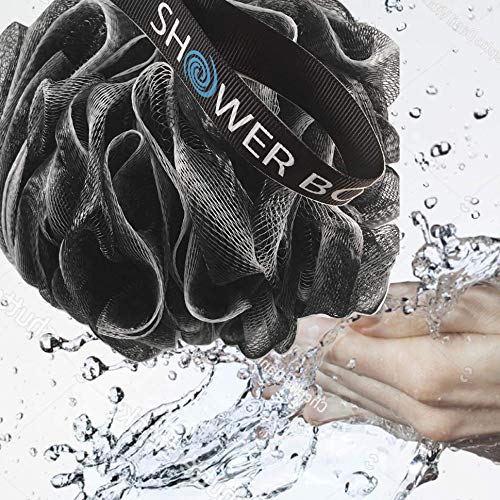 SHOWER BOUQUET Loofah-Charcoal Bath-Sponge-Color-Set XL-75g Extra Large 4 Pack, Soft Mesh Black Loufa Puff - Exfoliating Body Scrubber for Women and Men: Soothing Face & Body Exfoliator