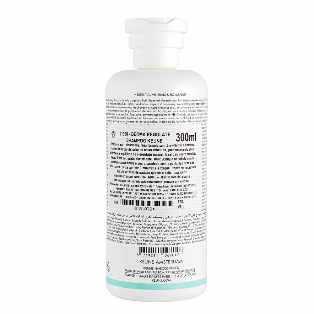 Keune Care Derma Regulate Shampoo, Deep-Cleansing & Scalp Balancing Cleanser for Oily Scalp, 10.1 Fl Oz