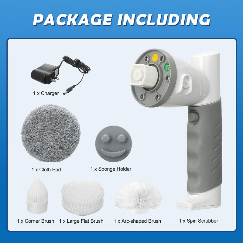 LANMU Electric Scrubber Sponge Wand Compatible with Scrub Daddy/Mommy Sponges, Cordless Power Spin Brush with Comfortable Handle, 5 Replaceable Heads for Cleaning Oven, Stove, Sink, Shower, Bathtub