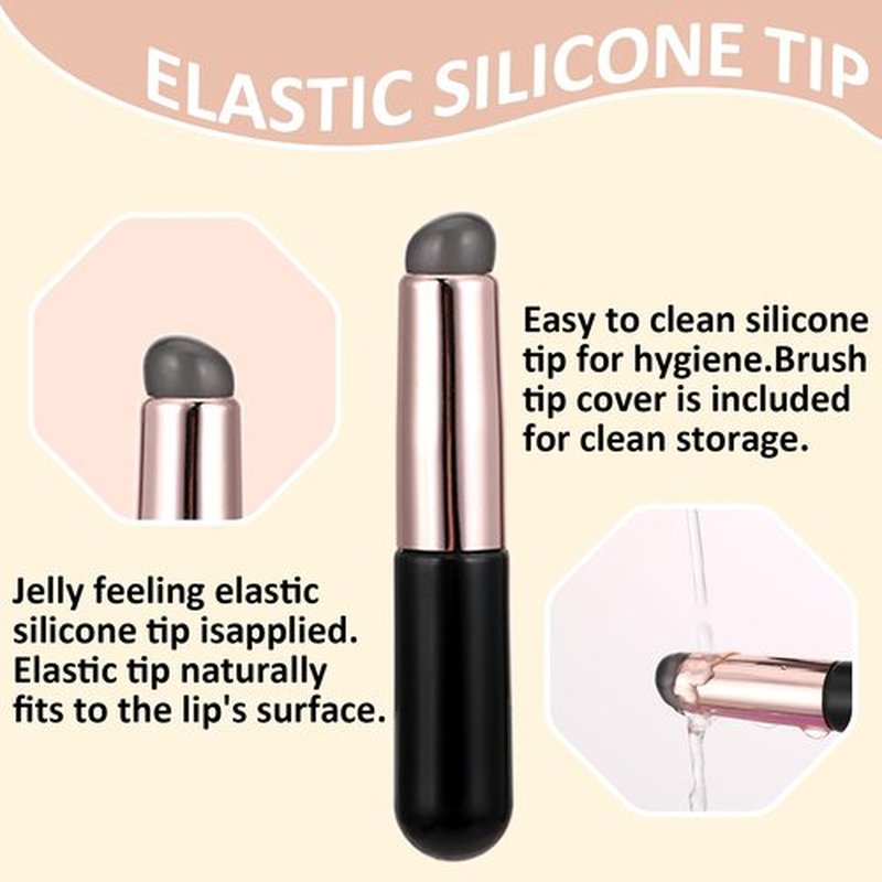 3 Pcs Silicone Lip Brush Round Head Lip Brushes Applicator with Cover, Reusable Silicone Makeup Brush Beauty Tool for Lip Gloss, Lip Balm, Concealer Eyeshadow Manicure