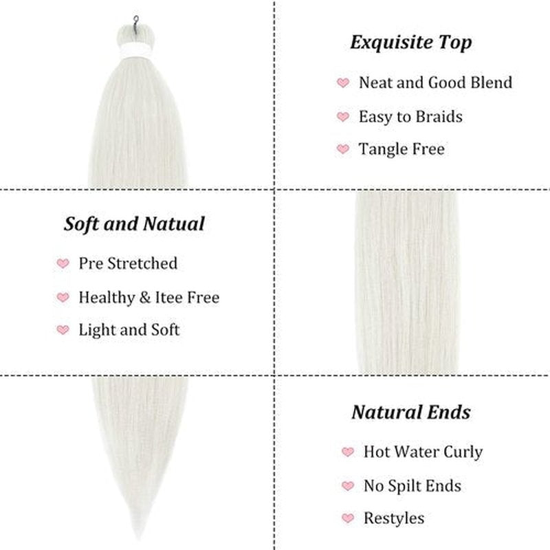 Silver Grey Braiding Hair Kanekalon Hair Extensions for Braiding Braids Grey Braiding Hair Pre Stretched 26 inch Synthetic Jumbo Knotless Kids Prestressed Braiding Hair 26 inch 6 packs