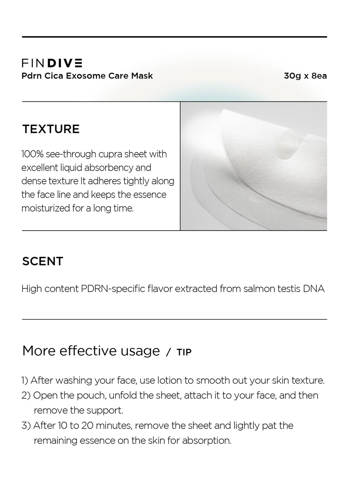 FINDIVE OFFICIAL PDRN CICA Exosome Care Mask, PDRN (Sodium DNA) 5,000ppm, Cica Exosome, Marin Collagen, Soothes, Regenerates Skin, Korean Skincare 1.05fl.oz* 8 Sheets