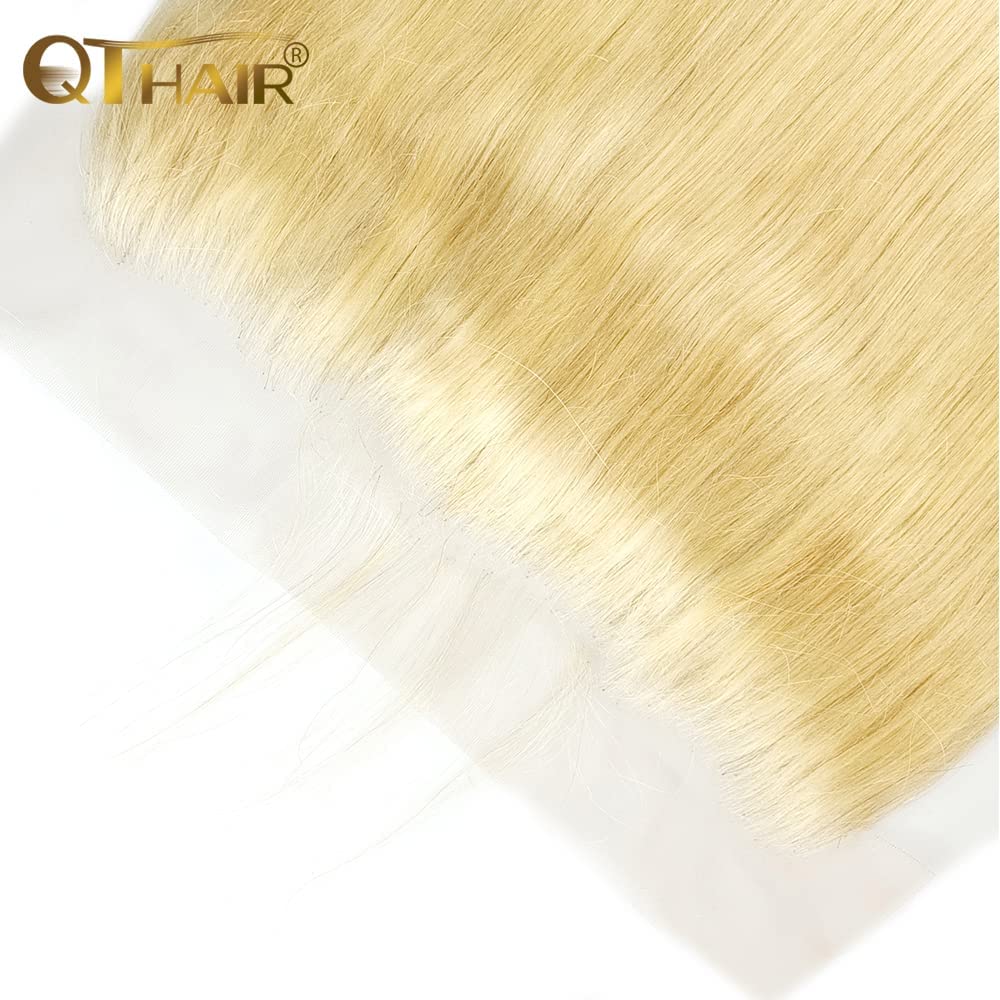 QTHAIR 14A Russian Blonde #613 Transparent Lace Frontal 14in 100% Platinum Blonde Human Hair for All Women (14",#613 Platinum Honey Blonde Closure Transparent Color Lace)