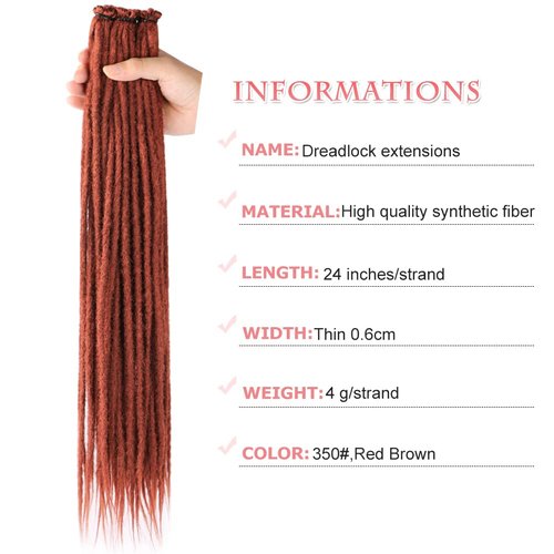 DAIRESS 24 Inch 10strands/pack Synthetic Dreadlocks Extensions Thin 0.6cm Soft Reggae Hair Hip-Hop Style Dread Extensions Long Crochet Braids For Hippie Dread locks Hair(24Inch 10strands, 350)
