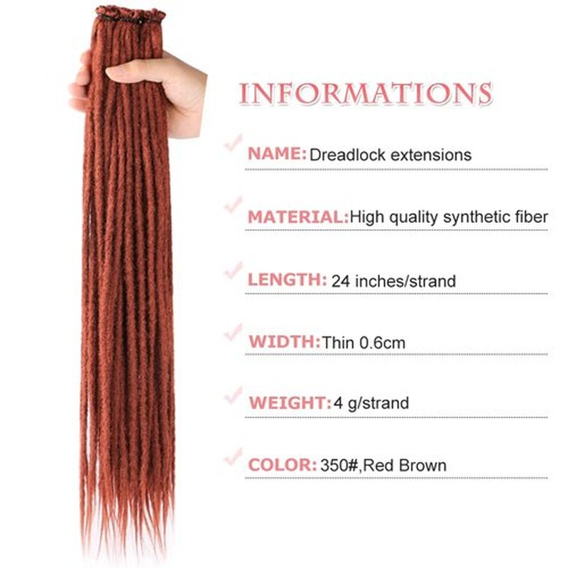 DAIRESS 24 Inch 10strands/pack Synthetic Dreadlocks Extensions Thin 0.6cm Soft Reggae Hair Hip-Hop Style Dread Extensions Long Crochet Braids For Hippie Dread locks Hair(24Inch 10strands, 350)