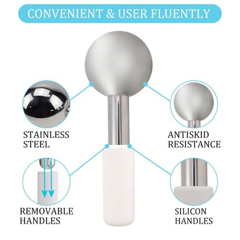 brakverla Facial Ice Globes and Roller, Cooling Massager for Face, Eyes and Neck, Cryotherapy Treatment for Puffiness, Dark Circles and Wrinkles (Silver)