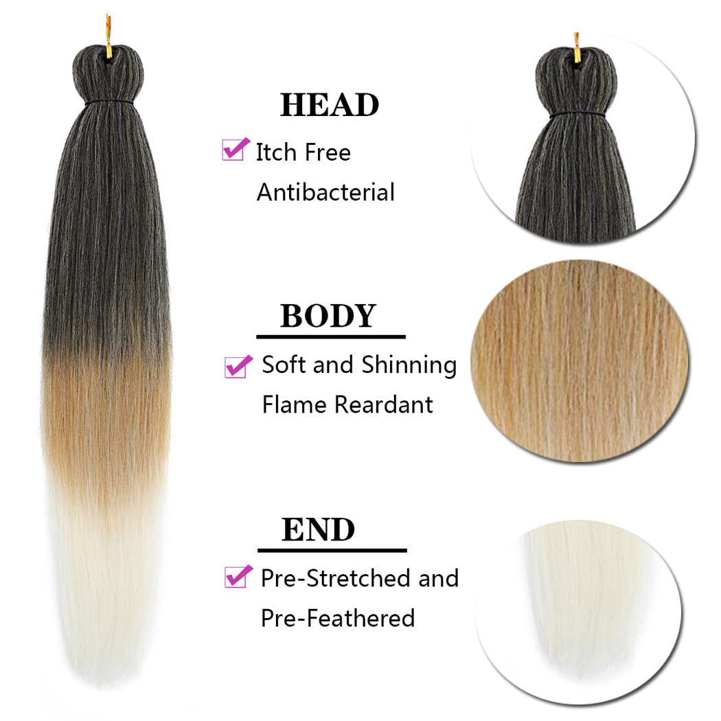 Liang Dian Pre Stretched Braiding Hair Ombre 26 Inch 8 Packs Synthetic Crochet Braids Hot Water Setting Professional Soft Yaki Texture Synthetic Hair Extensions(1B/27/613)