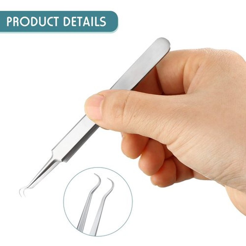 Honoson 3 Pcs Blackhead Tweezer Stainless Steel Pimple Tweezers Extractor Tool for Remove Blackhead Zit Whitehead Pimple Bend Curved Tweezer Skin Blackhead Remover Tools(Silver)
