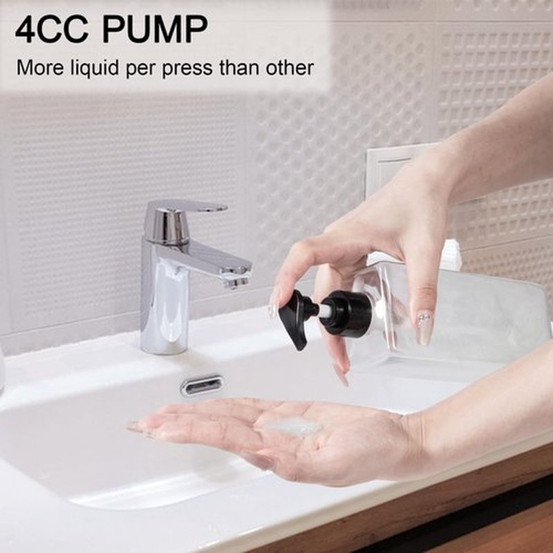 Yebeauty Pump Bottle Dispenser, 17oz 500ml Empty Plastic Shampoo Pump Bottles Shower Soap Dispenser Refillable Liquid Containers for Conditioner Body Wash, Bathroom Kitchen, 2 Pack Clear