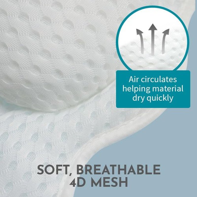 WONDERfoam Thick Padded Ergonomic Bath Pillow for Tub, Support for Head Neck and Back, Slip-Resistant, Machine Washable Breathable Quick Dry Mesh Bathtub Headrest Pillows, Spa Rest Accessories, White