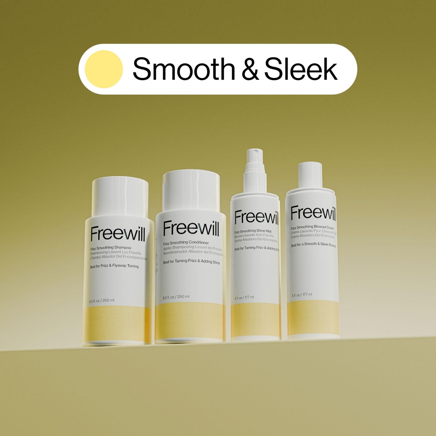 Freewill Frizz Smoothing Shine Mist, Nourishing and Lightweight Spray for Hair Frizz Control, Hydration and Shine, Tames Flyaways, Quick Absorption, 6 oz