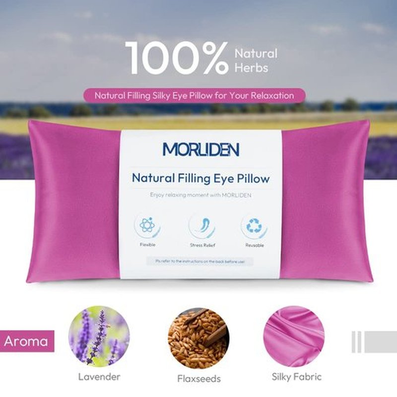 Lavender Eye Pillows for Relaxation, Yoga Eye Pillow for Meditation, Microwavable Weighted Eye Pillow for Yoga, Moist Heat & Cold Eye Compress with Aromatherapy (Rose Red)