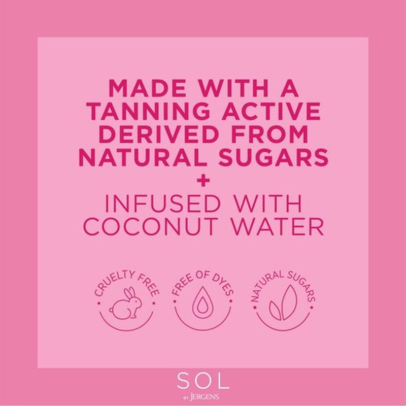 SOL by Jergens Deep Water Self Tanner Mousse, Water-based Sunless Tanner with Coconut Water for Fake Tan, Dye-free Tanning Active Derived from Natural Sugars, Medium Color, 5 Ounce