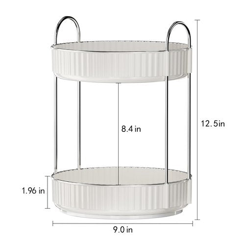 shuang qing Rotating Makeup Organizer for Vanity 2 Tier, High-Capacity Skincare Clear Make Up Storage Perfume Organizers Cosmetic Dresser Organizer Countertop 360 Spinning (Cream White)