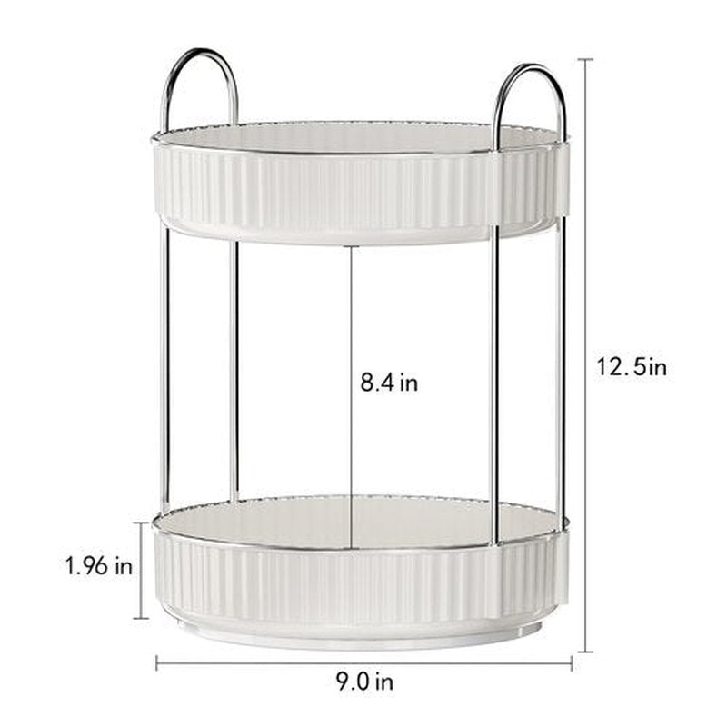 shuang qing Rotating Makeup Organizer for Vanity 2 Tier, High-Capacity Skincare Clear Make Up Storage Perfume Organizers Cosmetic Dresser Organizer Countertop 360 Spinning (Cream White)