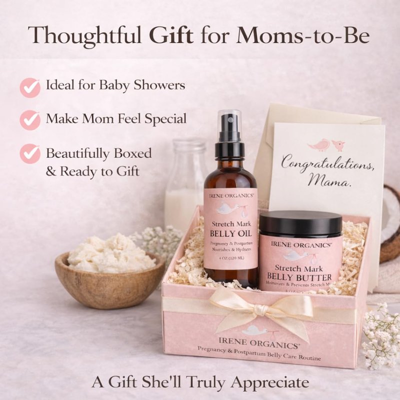 Belly Bundle by Irene Organics - Organic Belly Butter and Oil for Pregnancy Stretch Mark Prevention and Treatment - Award Winning Skincare For Pregnancy and Postpartum - Mother's Day Gift Set (Large)