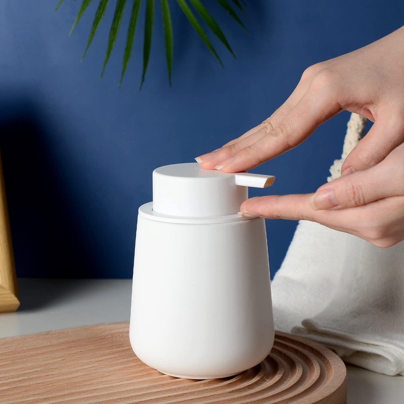 Bosilunlife Ceramic Foaming Soap Dispenser - 12Oz Bathroom Countertop Kitchen Dish Soap Pump Dispenser Foam Soap Dispenser - Rubber Paint White