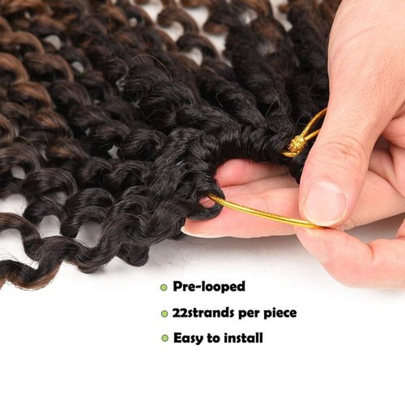 Passion Twist Water Wave Crochet Hair For Black Women Ombre Water Wave Braiding Hair Long Bohemian Curly Crochet Braids Synthetic Hair Extensions 6 Packs (14inch, Black-dark brown-light brown)