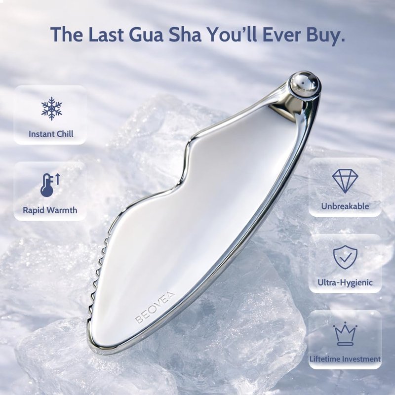 BEOVEA Gua Sha Facial Tools - Guasha Tool for Face and Body, Premium Metal Scraping Massage Tool for Lymphatic Drainage, Skin Rejuvenation, and Relaxation