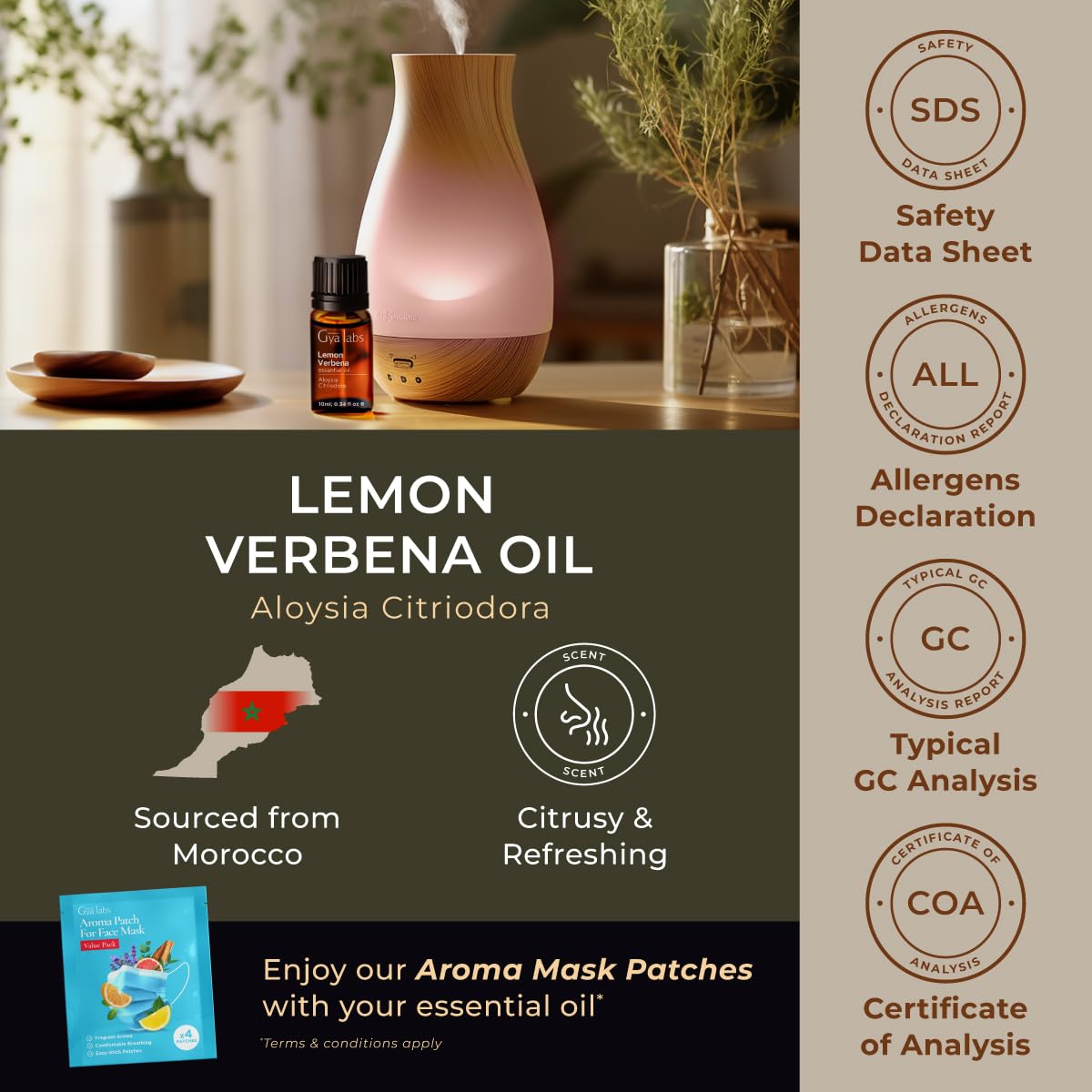 100% Pure Lemon Verbena Essential Oil - 0.34 Fl Oz - Lemon Verbena Oil for Hair, Skin, Diffuser, Aromatherapy & DIY Candle Making Scent