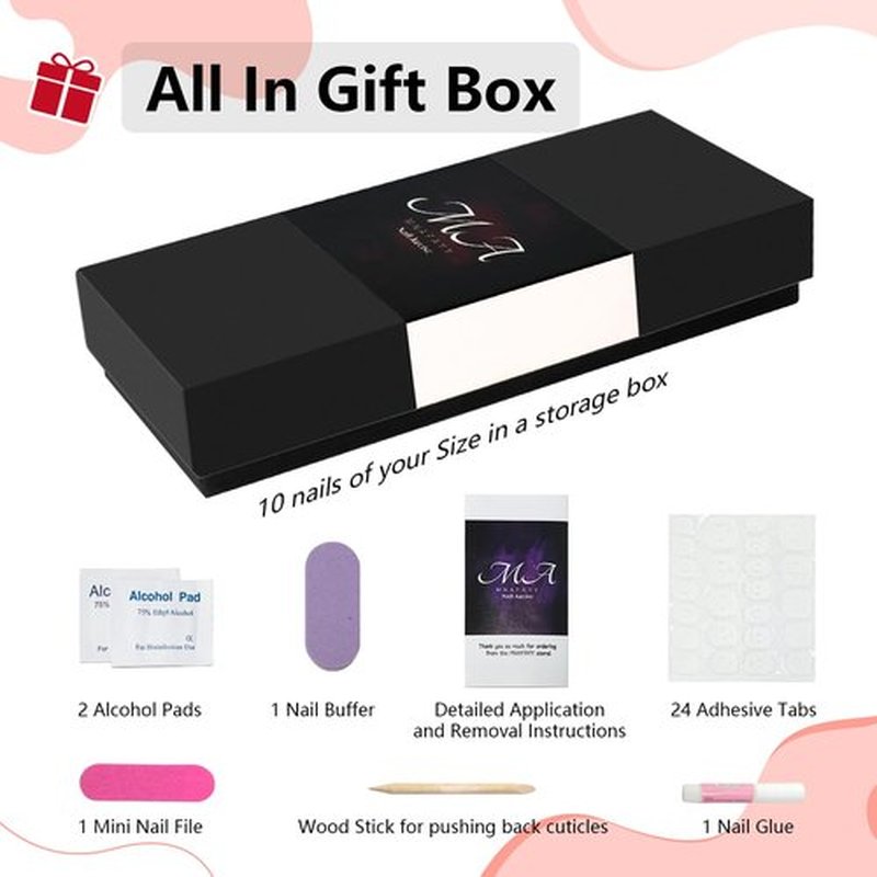 Handmade Press On Nails, Luxury & Custom Fake Nails 3D Handmade Reusable UV Finished False Nails, Hand-Painted Nails Design by Professional Nail Artist Salon Acrylic Nail Kit With Gift Box 10PCS-M