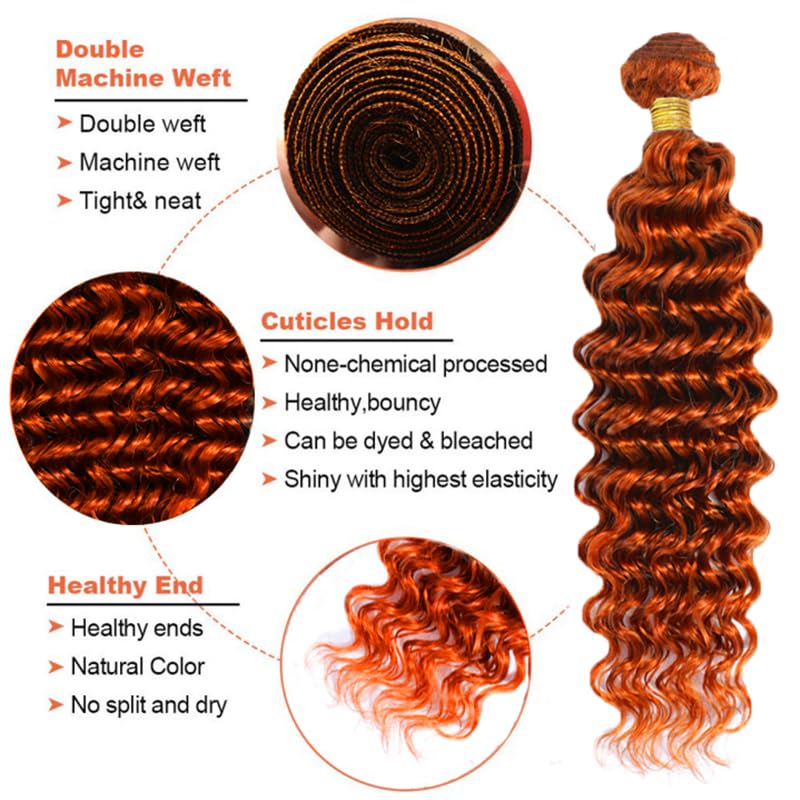 #350 Deep Wave Bundles Ginger Human Hair Bundles Orange Deep Wave Bundles 20 20 20 Inch Same Length 3 Bundles Double Weft Ginger Hair Weave