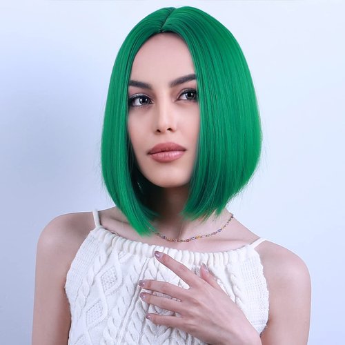 PATTNIUM Green Wig for Women Green Bob Wig Dark Green Wig Short Straight Bob Wig Middle Part Wig Heat Resistant Synthetic 12 '' Wig with Wig Cap