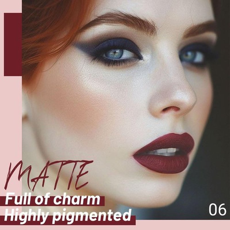 JUAAZIN Dark Scarlet Matte Liquid Lipstick, With Highly Pigmented and Rich Colors Lip Gloss, Long-Lasting Wear Non-Stick Cup Not Fade Waterproof Lipstick Makeup for Women(Dark Scarlet 06#)