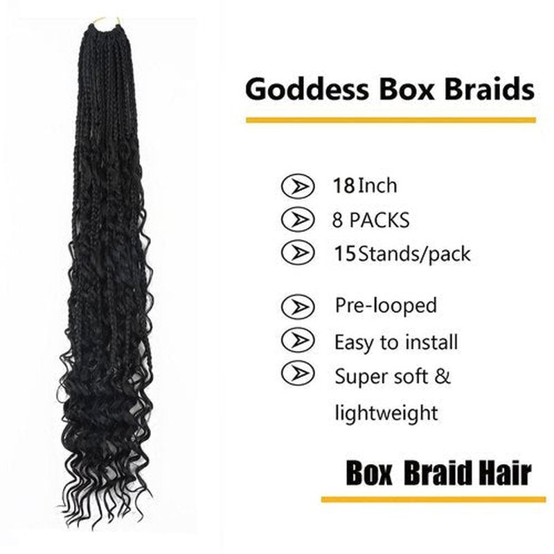 Goddess Box Braids Crochet Hair 18 Inch,8 Packs Box Braids Crochet Hair for Women,Boho Box Braids Curly Ends Pre-looped,Synthetic Bohemian Crochet Box Braids hair 1b