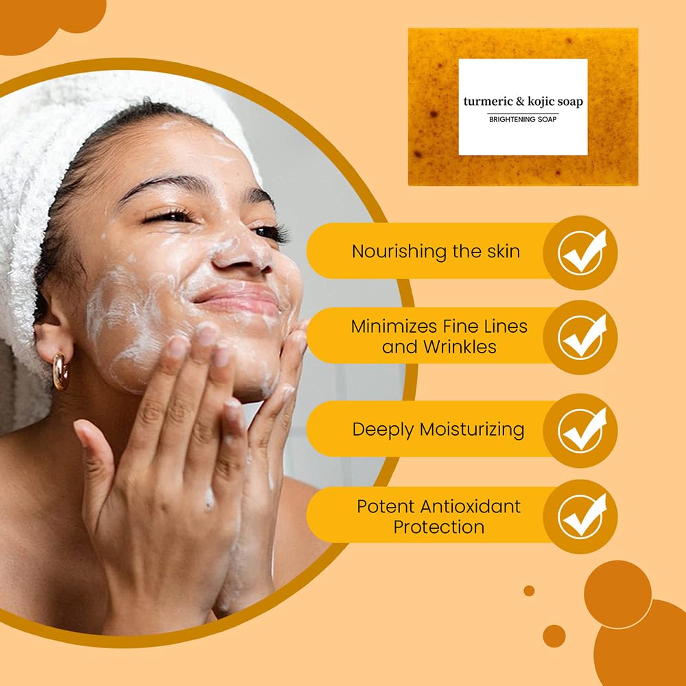 Derperzi Turmeric Wash And Care 3 Piece Set, Turmeric Face Wash With Brush, Lemon Face Bar, Scrub Pads for Skin, Moisturizing Skincare Set for for Face and Body