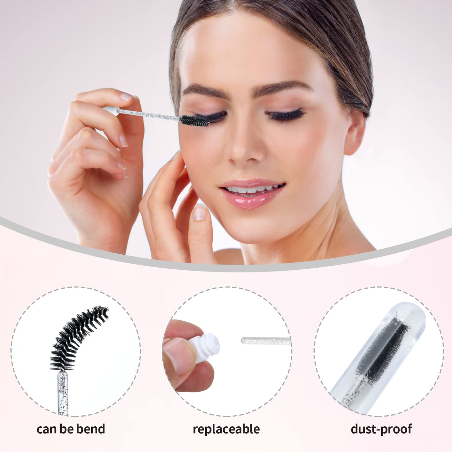 Tannova 100 Pcs Lash Shampoo Bottle Brushes Set 20 Empty Foam Pump Dispensers 20 Label Stickers 20 Mascara Wands and Tubes 20 Cleansing Brush 20 Bag for Eyelash Extensions Aftercare(Black)