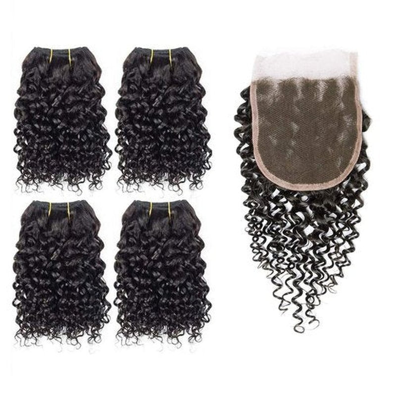 Curly Bundles with Closure Kinky Curly Bundles With Closure 12A Virgin Hair Kinky Curly Bundles With 4X4 Lace Closure Natural Color and Soft(8 8 8 8+8 inch)