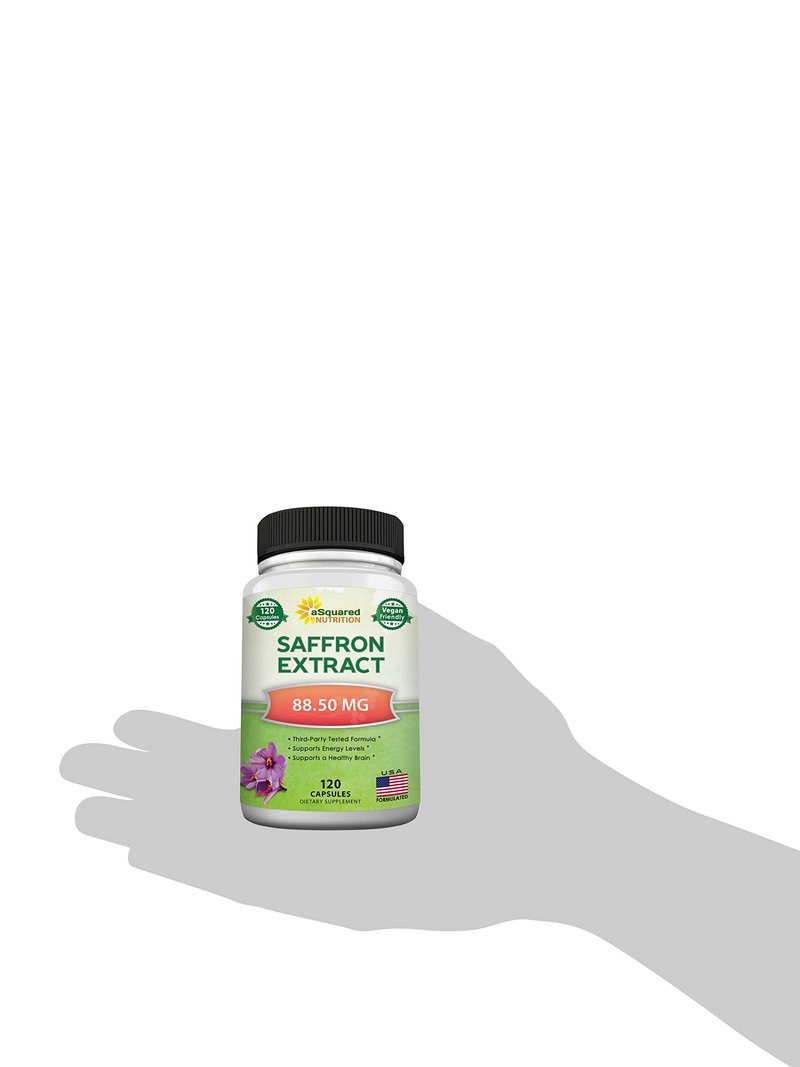 aSquared Nutrition Saffron Supplements - 120 Capsules - Saffron Extract Supplement Pills for Energy, Focus and Mood - Pure Saffron Alternative to Powder, Tea, Threads & Gummies
