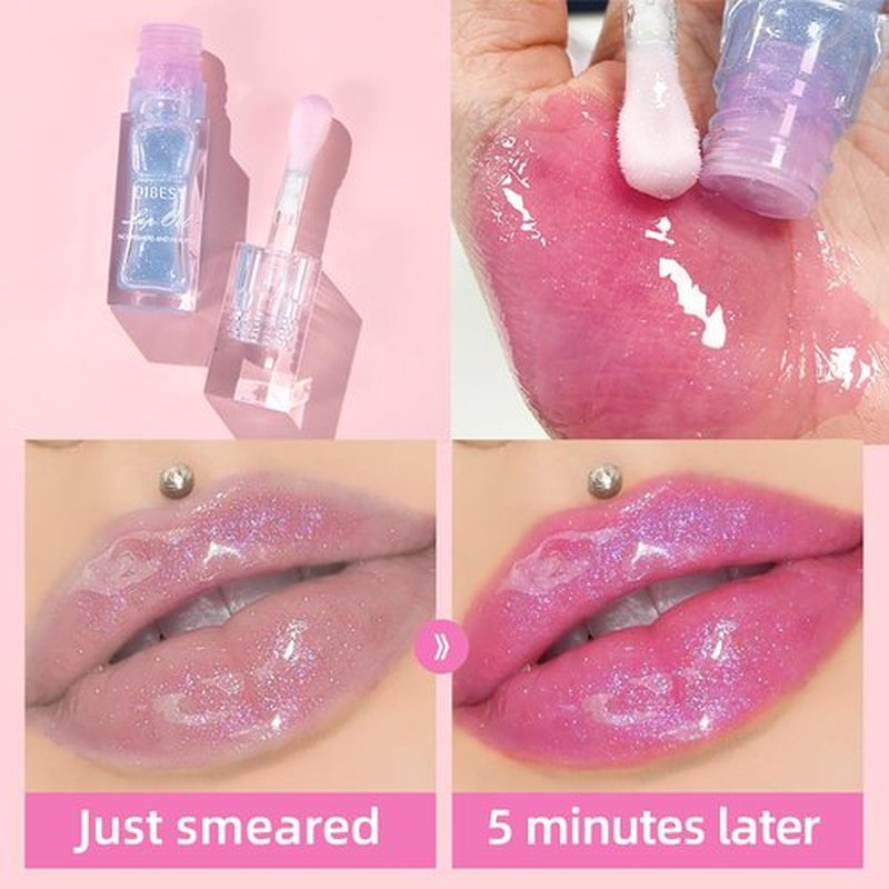 Hvecom Magic Color Changing Lip Oil Ph, Glitter Moisturizing Lip Glow Oil, Upgraded Big Brush Head Warm Change Lip Gloss, Long Lasting Nourishing Plumping Glimmer Glow Lipstick Lip Tint (02#)