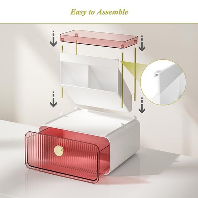 FOLLOWIN Makeup Organizer with Storage Drawer,Cosmetic Display with Lipsticks Brush Holder Perfume Tray,Organize Cosmetics and Beauty Supplies for Vanity,Dresser,Bathroom,Desktop Organizer,Blush Pink