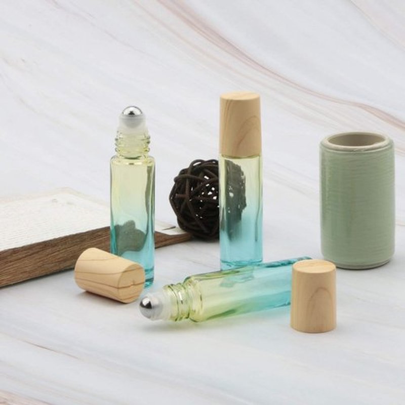 Newzoll 8 Pcs 10 ml (1/3 oz) Glass Roll on Bottles Yellow Blue Gradient Roller Bottles Vials Container for Essential Oils Perfume Lip Balms