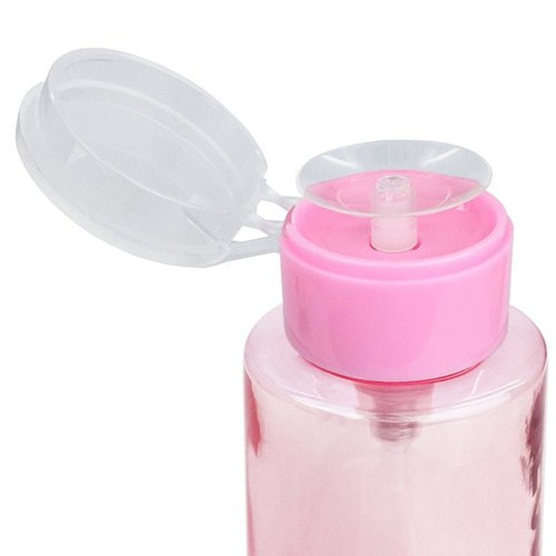 7oz Push Down Pump Dispenser Flip Top Cap Refillable Empty Bottle - Pink with Word Imprint - Lockable Travel Cosmetic Packaging Empty Bottle for Nail Polish Manicure