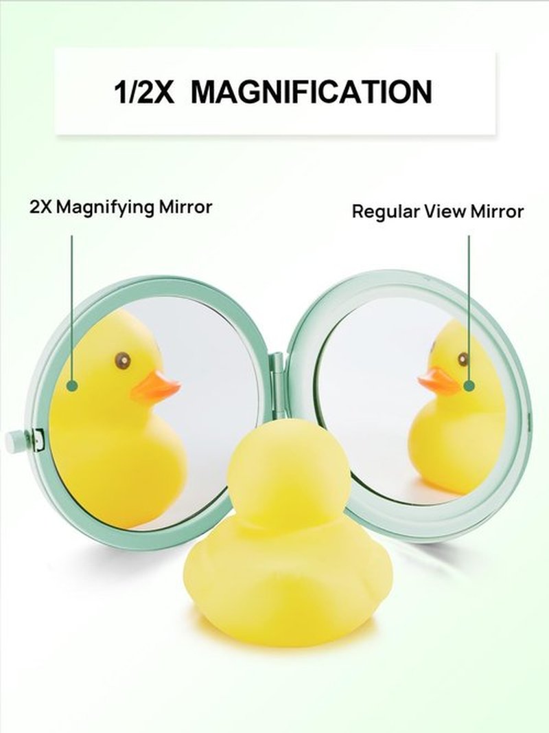 Getinbulk Compact Mirror for Purse, Double-Sided 1X/2X Magnifying Metal Pocket Makeup Mirrors(Round, Cyan)