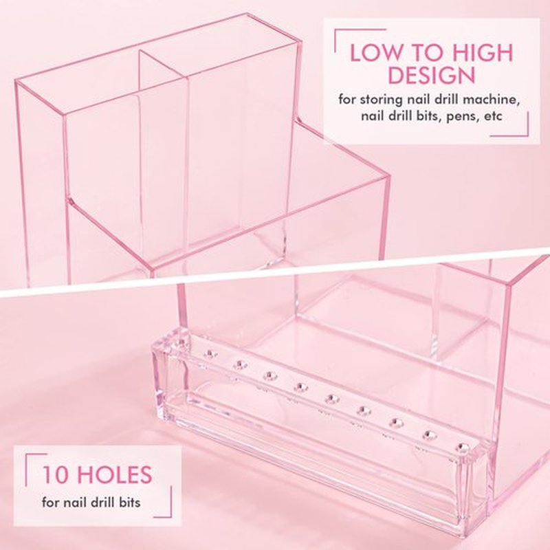 FRCOLOR Nail Kits Nail Drill Bits Holder Stand Display Organizer 1 Transparent Storage Box for Nail Art Polishing Grinding Drill Bit 4.1inch Nail Display Stand