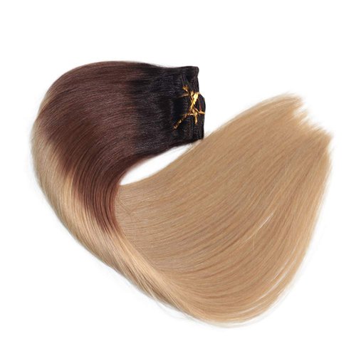 Ombre Clip in Real Hair Extensions Balayage Remy Hair Extensions Clip in Dark Brown with Light Brown 120g Full Head Straight Soft Natural Hair Extensions 22 inch