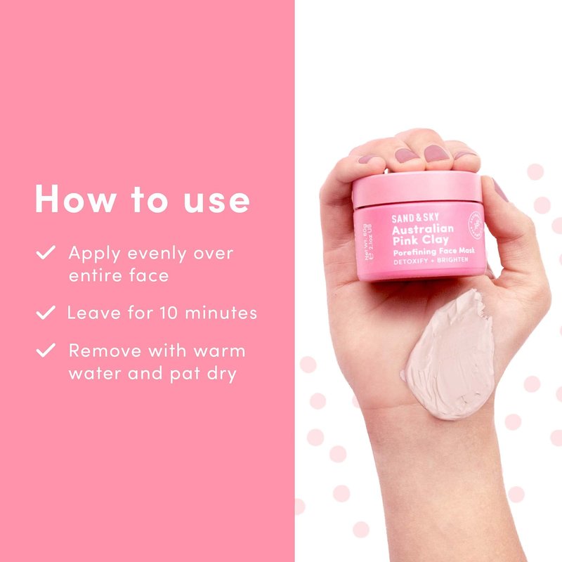 Sand & Sky Clay Mask for Face Pore Minimizer - Australian Pink Clay Detoxifying Face Mask for Pores, Kaolin Clay Mask, Brightening Vitamin C Formula, Brush Included